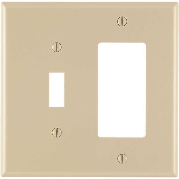 Leviton Decora 2-Gang Midway 1-Toggle Combination Nylon Wall Plate, Ivory - R51-PJ126-00I