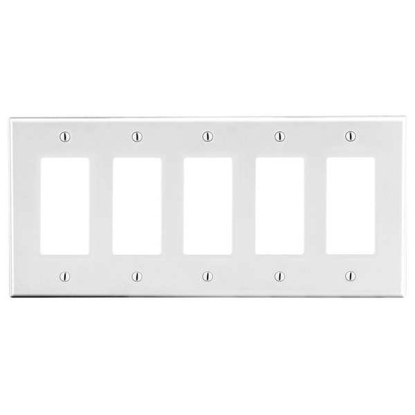 Hubbell Rocker Wall Plate, Number of Gangs: 5 Plastic, Smooth Finish, White - P265W