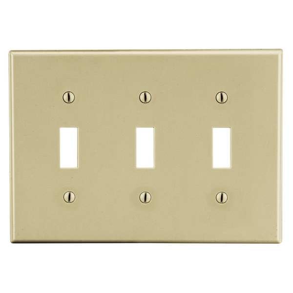 Hubbell Toggle Switch Wall Plate, Number of Gangs: 3 Plastic, Smooth Finish, Ivory - P3I