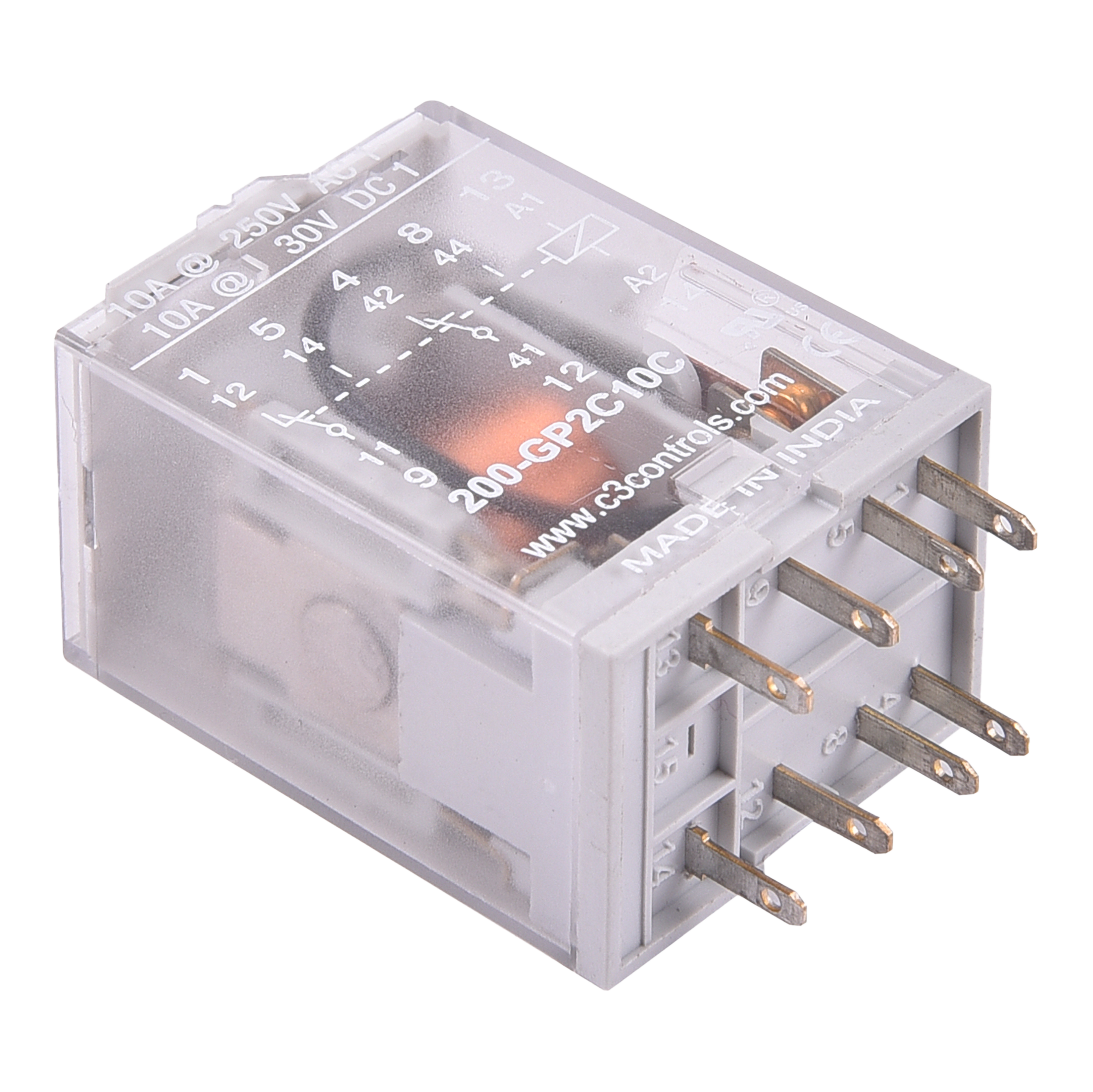 C3Controls Series 210 - General Purpose Relay, Pin Style,, DPDT (2 C/O), 10 Amps,, 110VDC coil - 210-GP2C10ZD