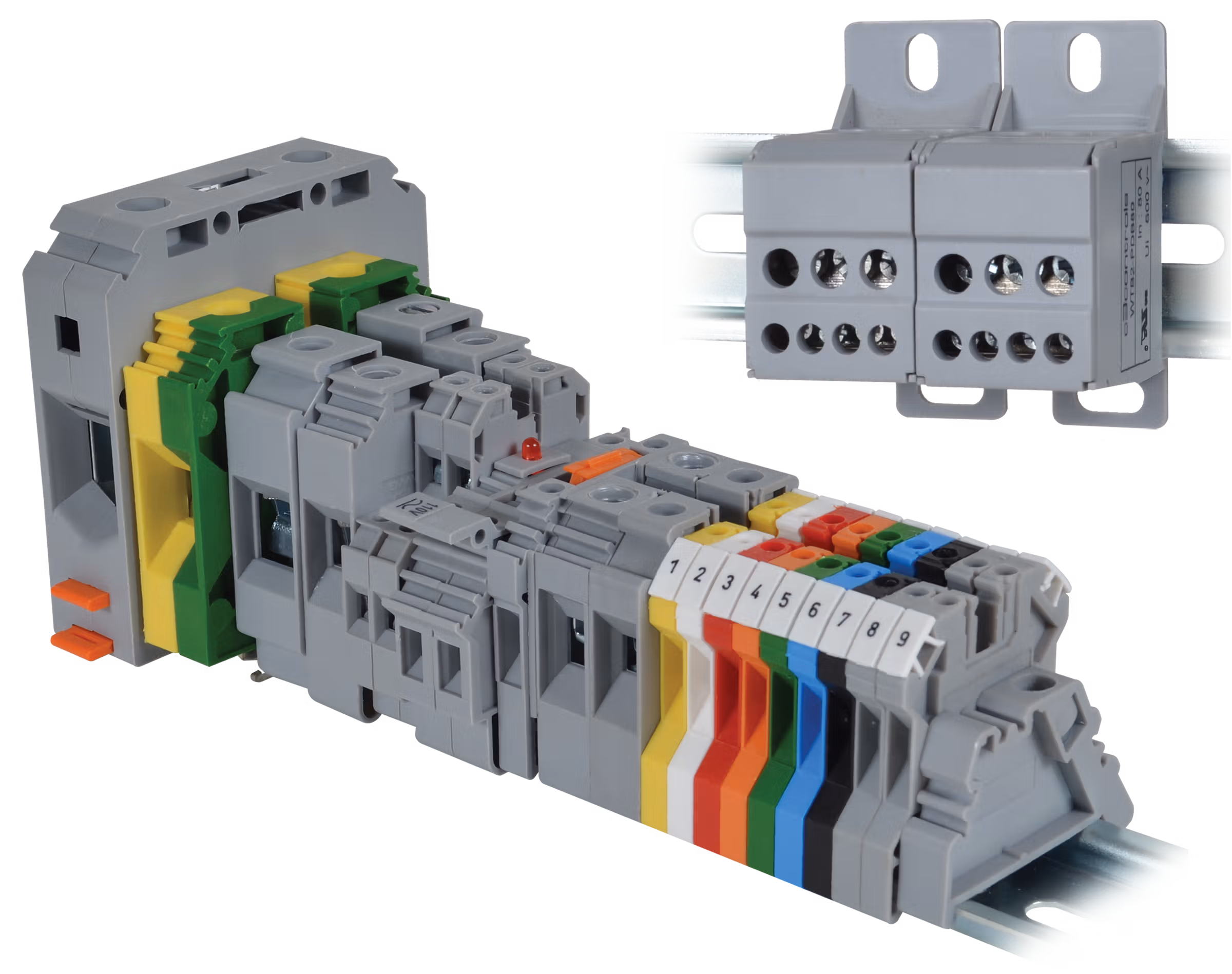 C3Controls IEC Terminal Block, Screw Clamp, Feed Through, 25A, 5mm, White - WTB2-W2-WH
