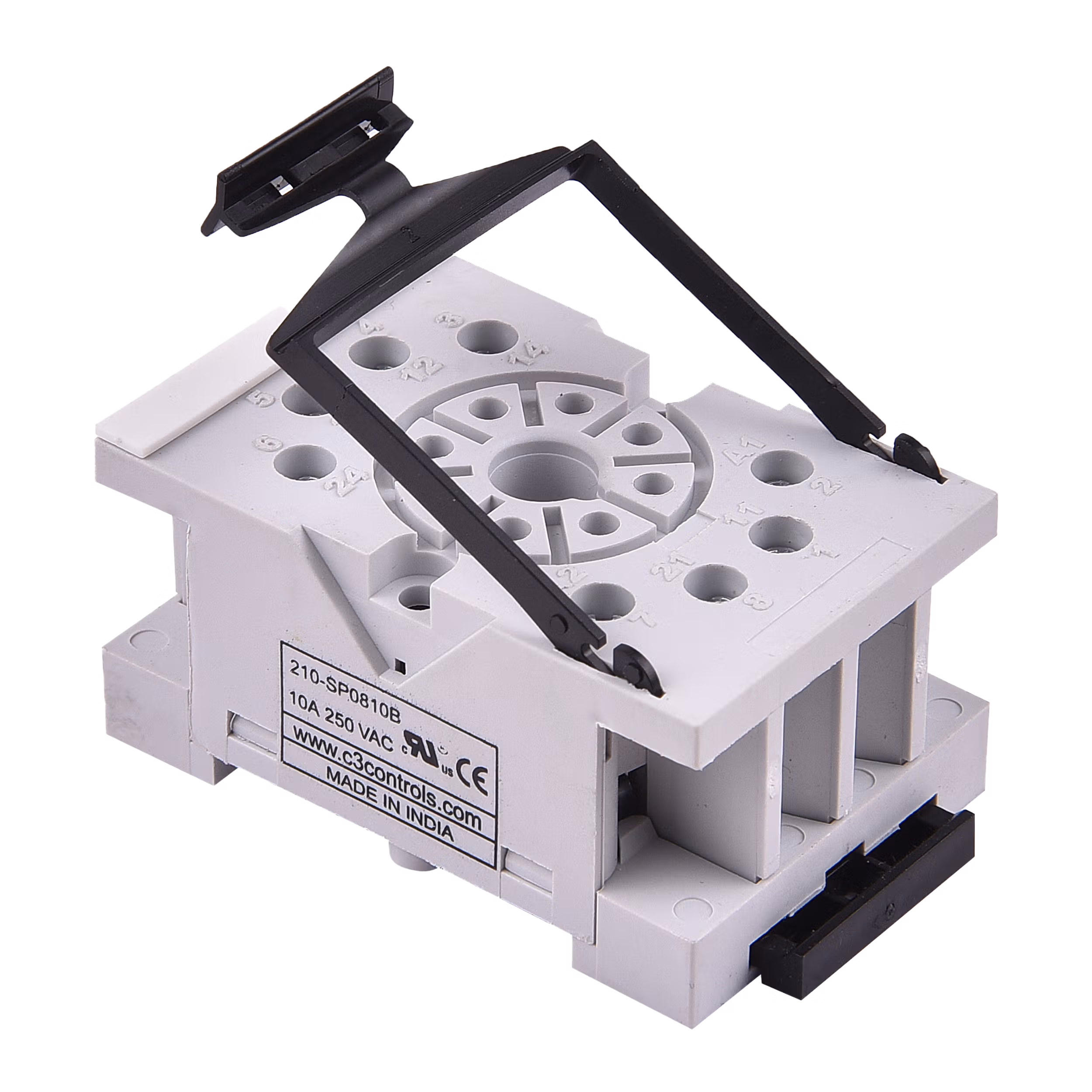 C3Controls Series 200-General Purpose Relay, 5 Blade, 10Amps, Screw Clamp Terminals (Guarded) Socket For Square Base Relay - 200-SB0510O