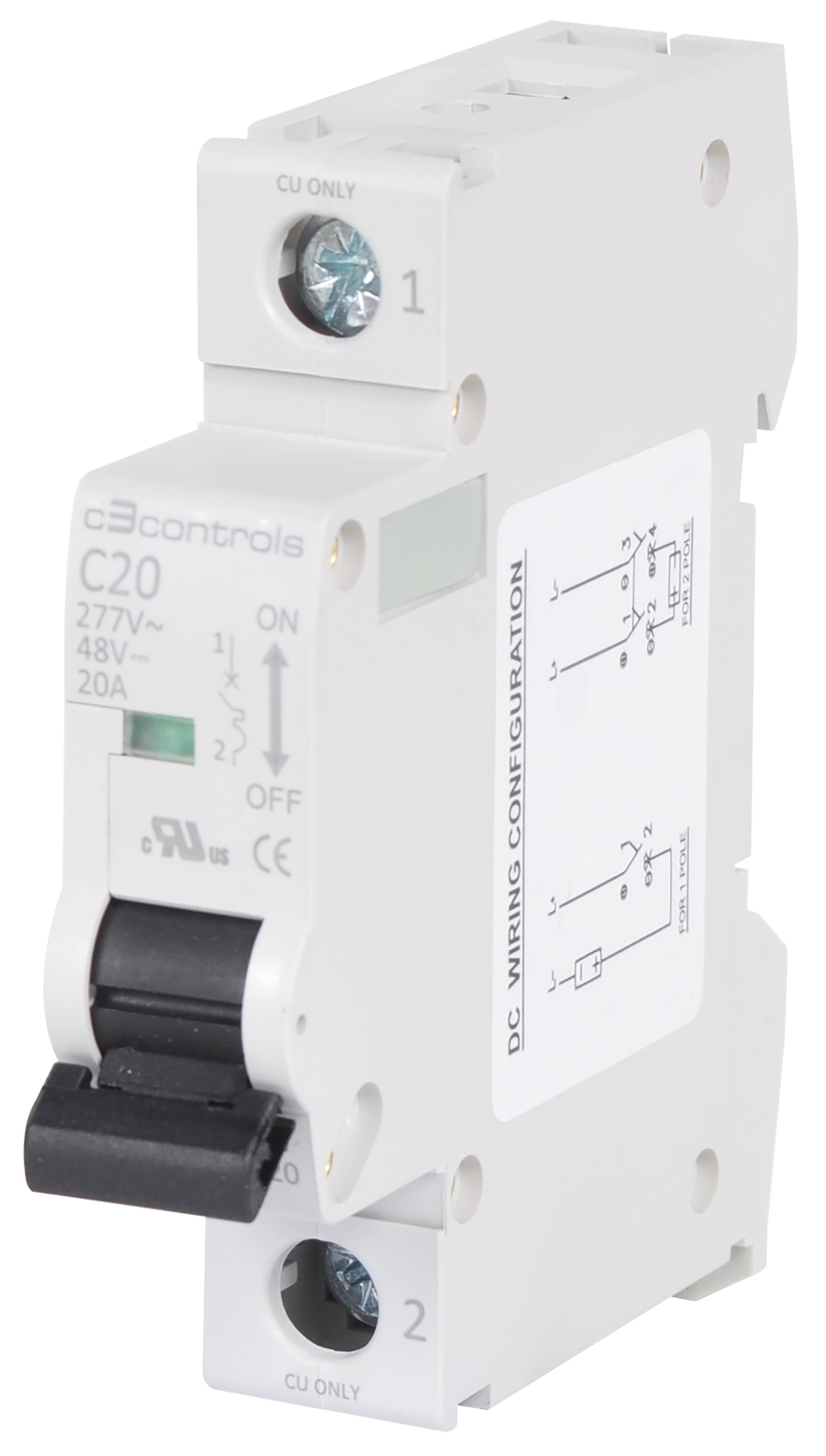 C3Controls UL 1077 Miniature Supplementary Protector, Three Pole, Trip Curve B, 17.5mm Frame per Pole, 4.0A - 1100-SP3B2D40