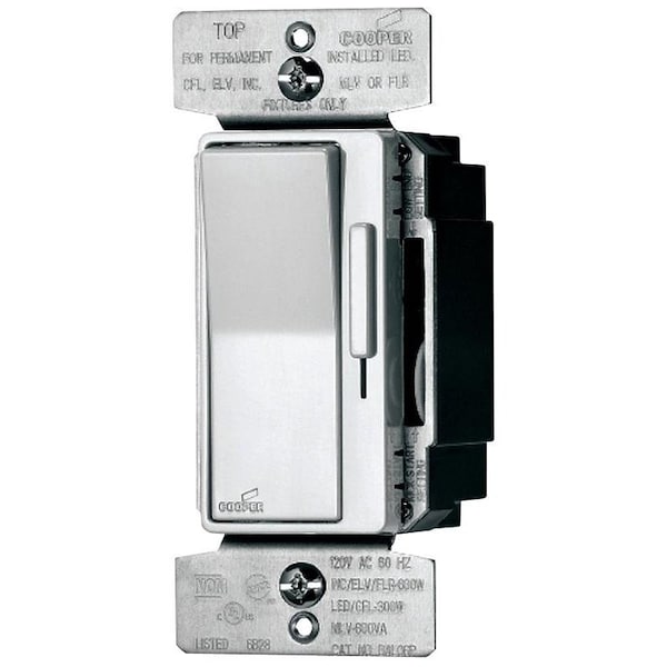 Eaton Wiring Devices Decorator Dimmer, 120 V, 300 W, CFL, Halogen, Incandescent, LED Lamp, 3Way - DUL06P-C2-KB-L