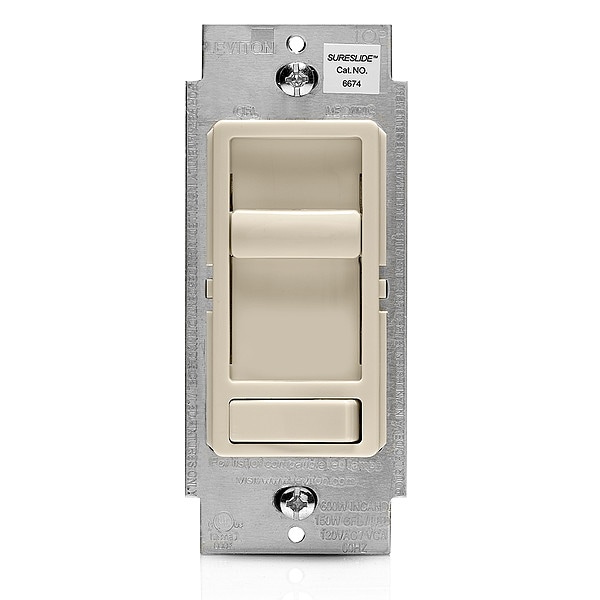 Leviton Dimmer, 1-Pole/3-Way, 120VAC, Light Almond - 6674-P0T