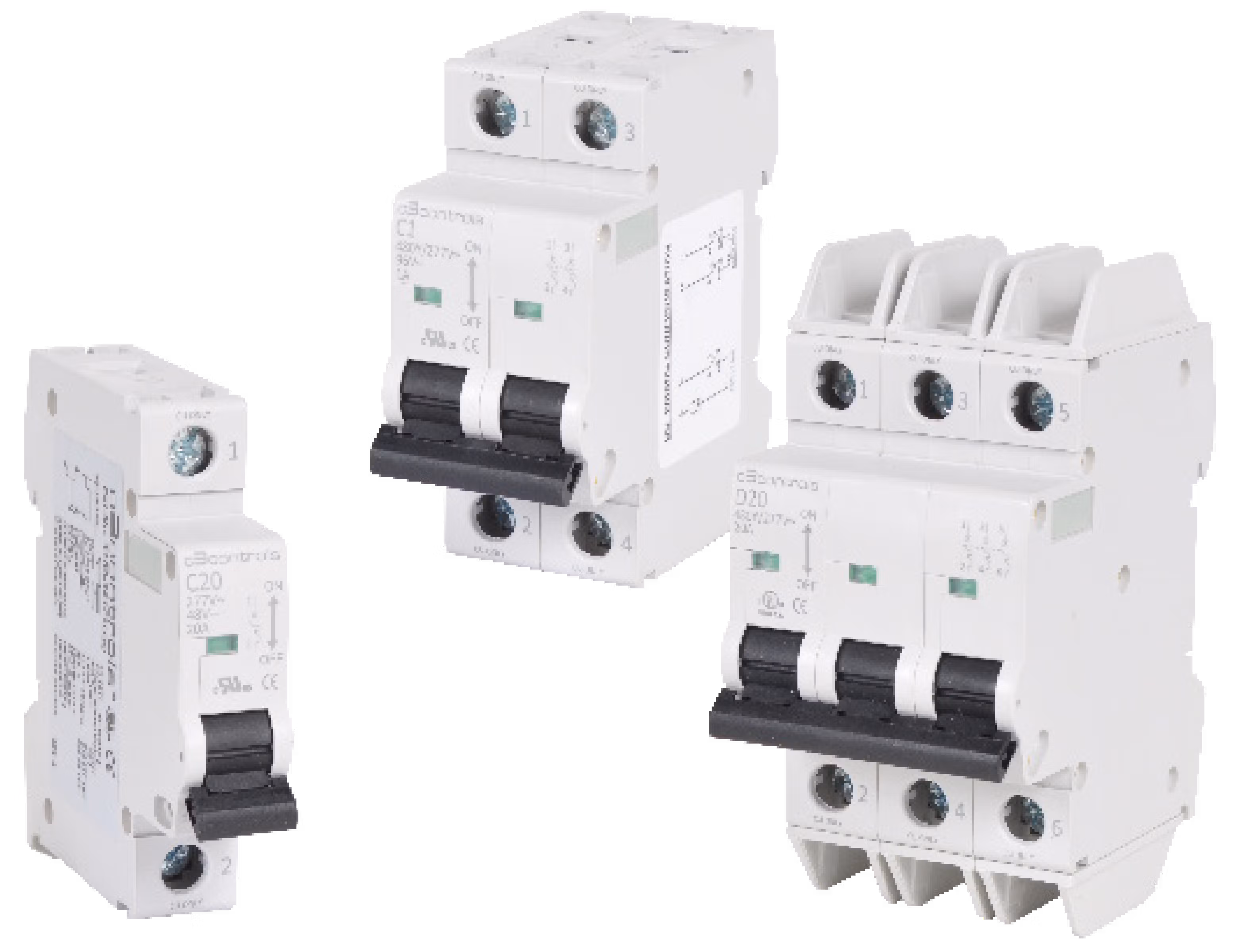 C3Controls UL 1077 Miniature Supplementary Protector, Three Pole, Trip Curve D, 17.5mm Frame per Pole, 1.6A - 1100-SP3D2D16