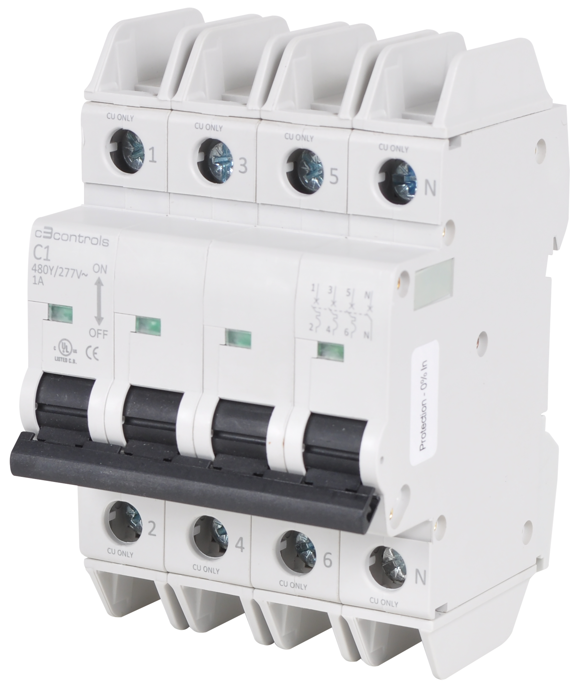 C3Controls UL 1077 Miniature Supplementary Protector, Single Pole, Trip Curve D, 17.5mm Frame per Pole, 6.0A - 1100-SP1D2D60
