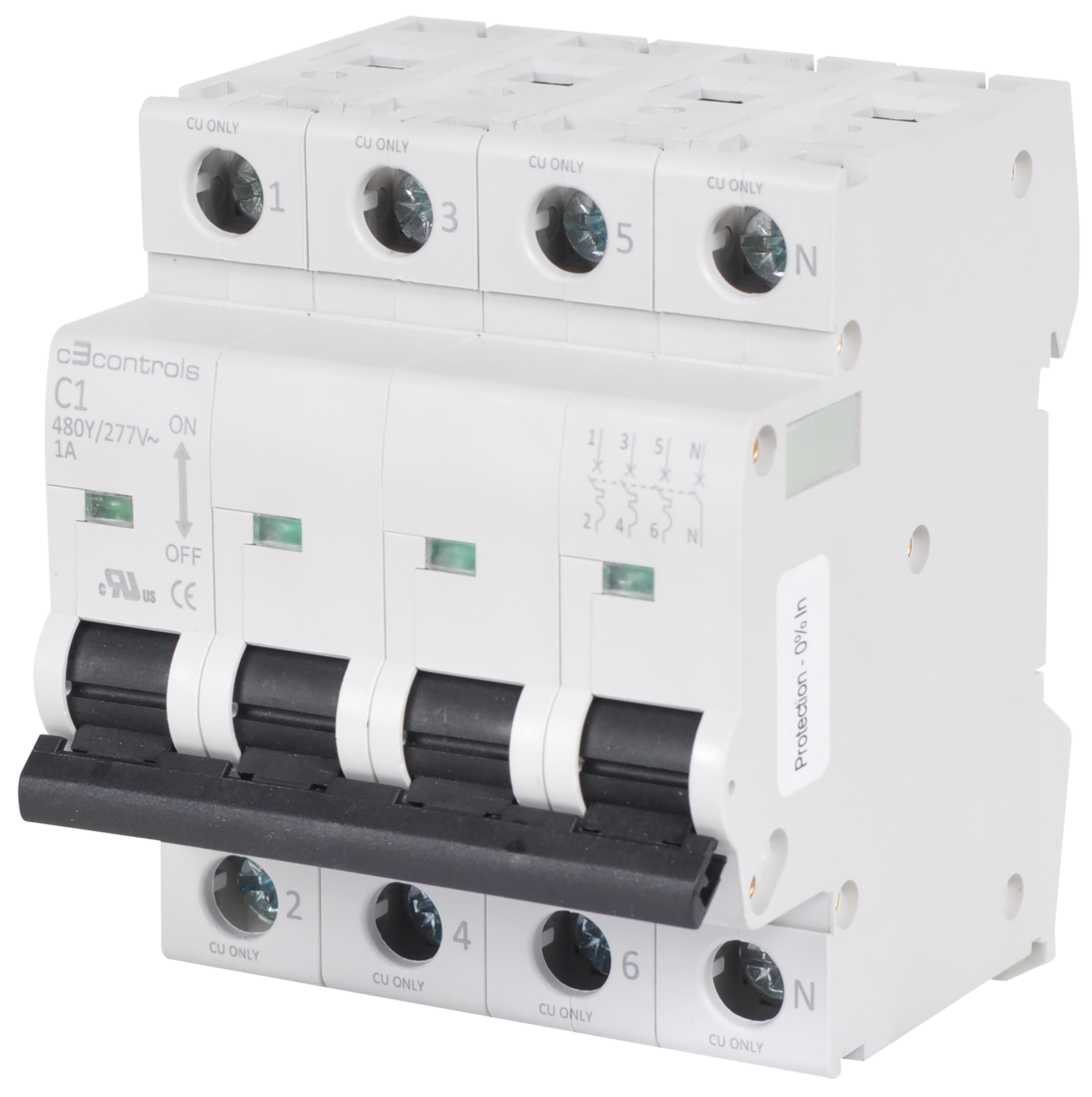 C3Controls UL 1077 Miniature Supplementary Protector, Two Pole, Trip Curve C, 17.5mm Frame per Pole, 4.0A - 1100-SP2C2D40