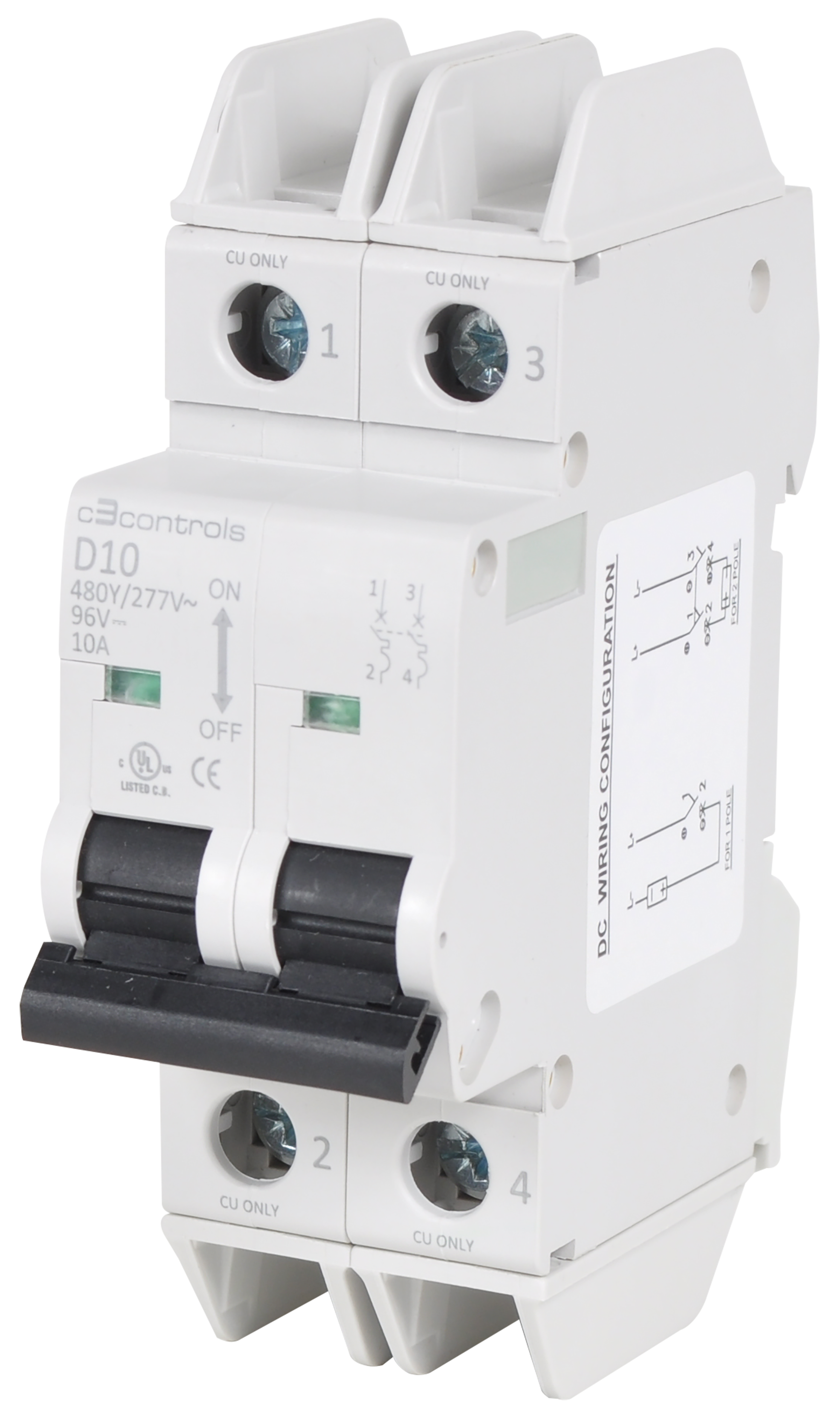 C3Controls UL 1077 Miniature Supplementary Protector, Two Pole, Trip Curve D, 17.5mm Frame per Pole, 8.0A - 1100-SP2D2D80