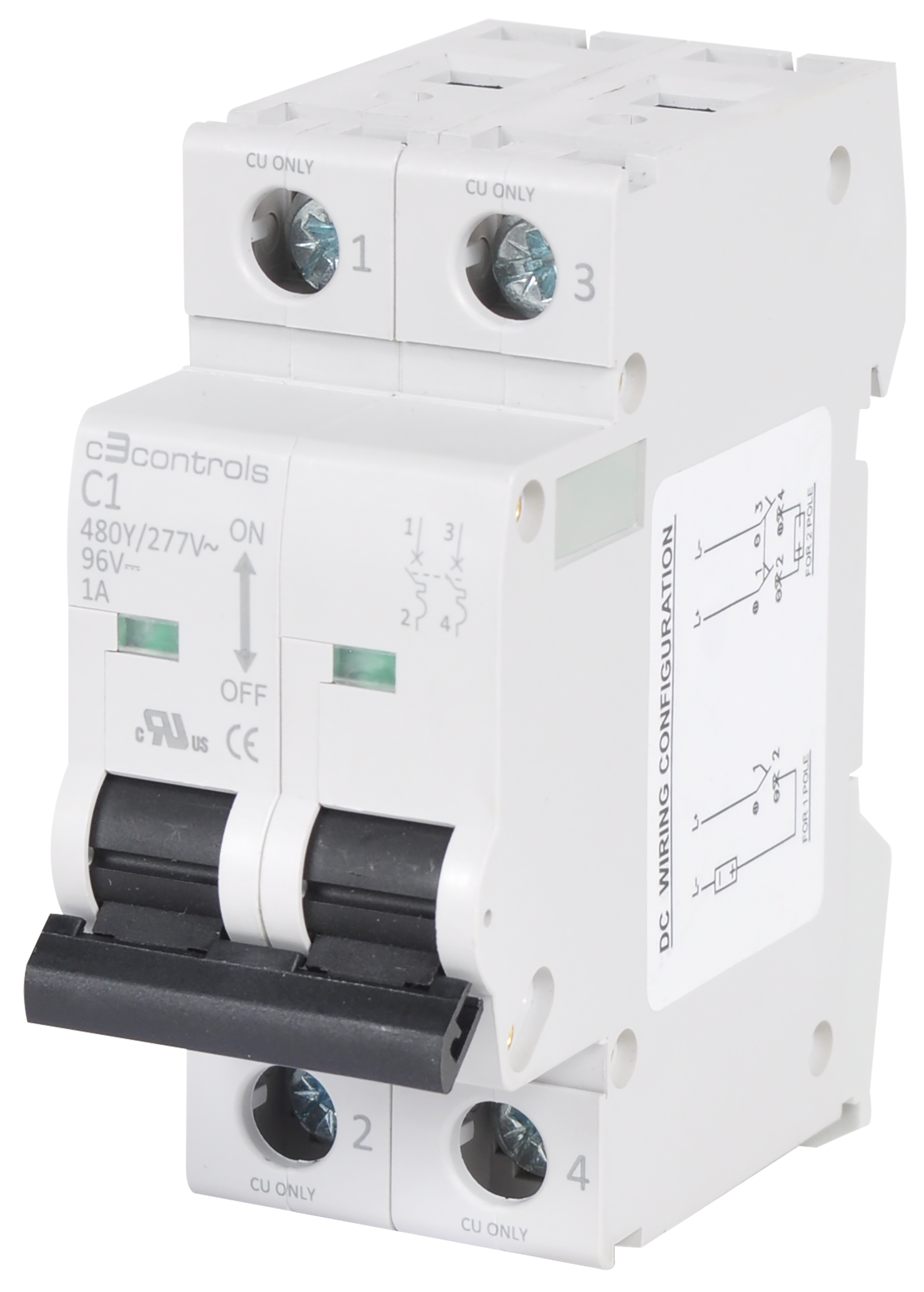 C3Controls UL 1077 Miniature Supplementary Protector, Two Pole, Trip Curve D, 17.5mm Frame per Pole, 8.0A - 1100-SP2D2D80