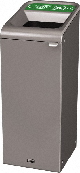 Rubbermaid Decorative Indoor Waste Receptacle: 45 gal, Rectangle, Gray - 1961683
