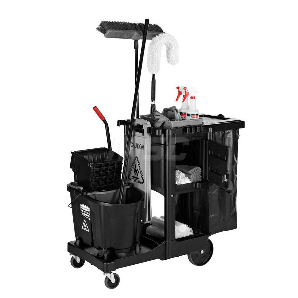 Rubbermaid Executive Series Janitorial & Housekeeping Cleaning Cart, Wheeled with Zippered Black Vinyl Bag, , 38.4" H x 21.8" W x 46" L, Black - 1861430