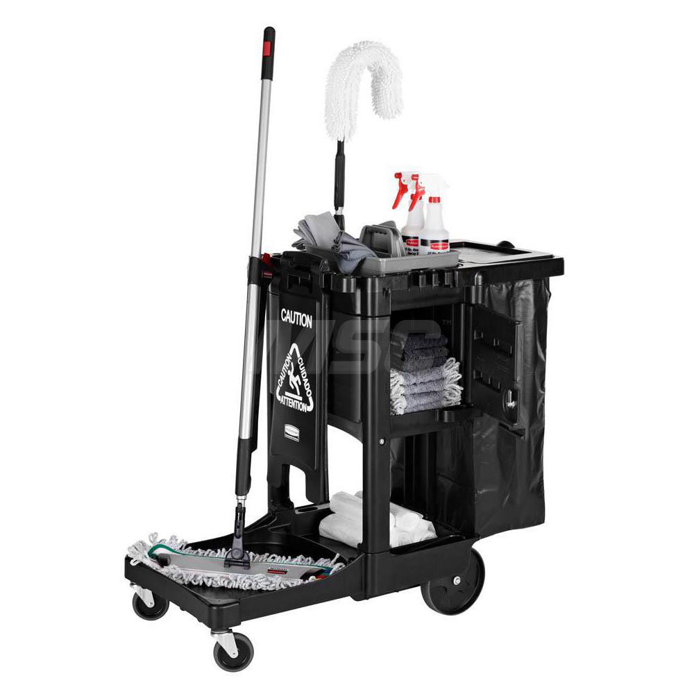 Rubbermaid Executive Series Janitorial & Housekeeping Cleaning Cart, Wheeled with Zippered Black Vinyl Bag, , 38.4" H x 21.8" W x 46" L, Black - 1861430