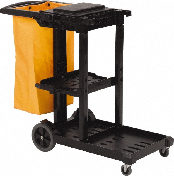 Rubbermaid Executive Series Janitorial & Housekeeping Cleaning Cart, Wheeled with Zippered Black Vinyl Bag, , 38.4" H x 21.8" W x 46" L, Black - 1861430