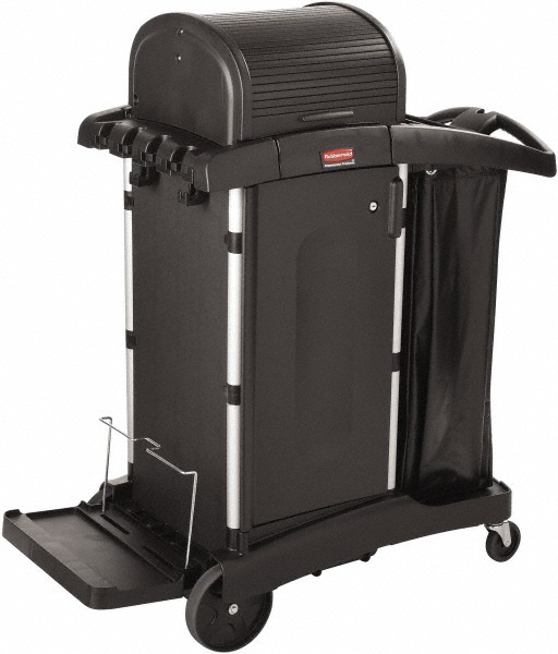 Rubbermaid Executive Series Janitorial & Housekeeping Cleaning Cart, Wheeled with Zippered Black Vinyl Bag, , 38.4" H x 21.8" W x 46" L, Black - 1861430