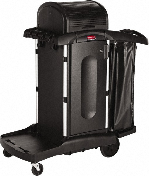Rubbermaid Executive Series Janitorial & Housekeeping Cleaning Cart, Wheeled with Zippered Black Vinyl Bag, , 38.4" H x 21.8" W x 46" L, Black - 1861430