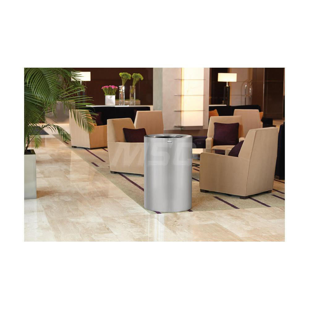 Rubbermaid Decorative Trash Can: 55 gal, Round, Gray - FGAOT62SAPL