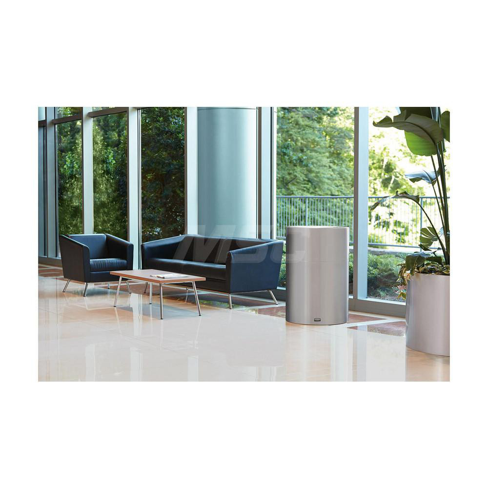 Rubbermaid Decorative Trash Can: 55 gal, Round, Gray - FGAOT62SAPL
