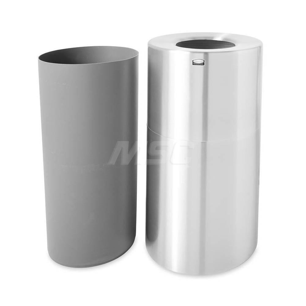 Rubbermaid Decorative Trash Can: 55 gal, Round, Gray - FGAOT62SAPL