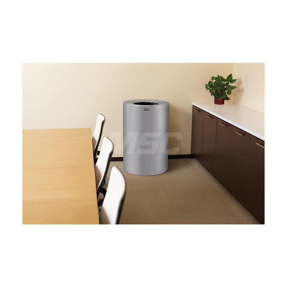 Rubbermaid Decorative Trash Can: 55 gal, Round, Gray - FGAOT62SAPL