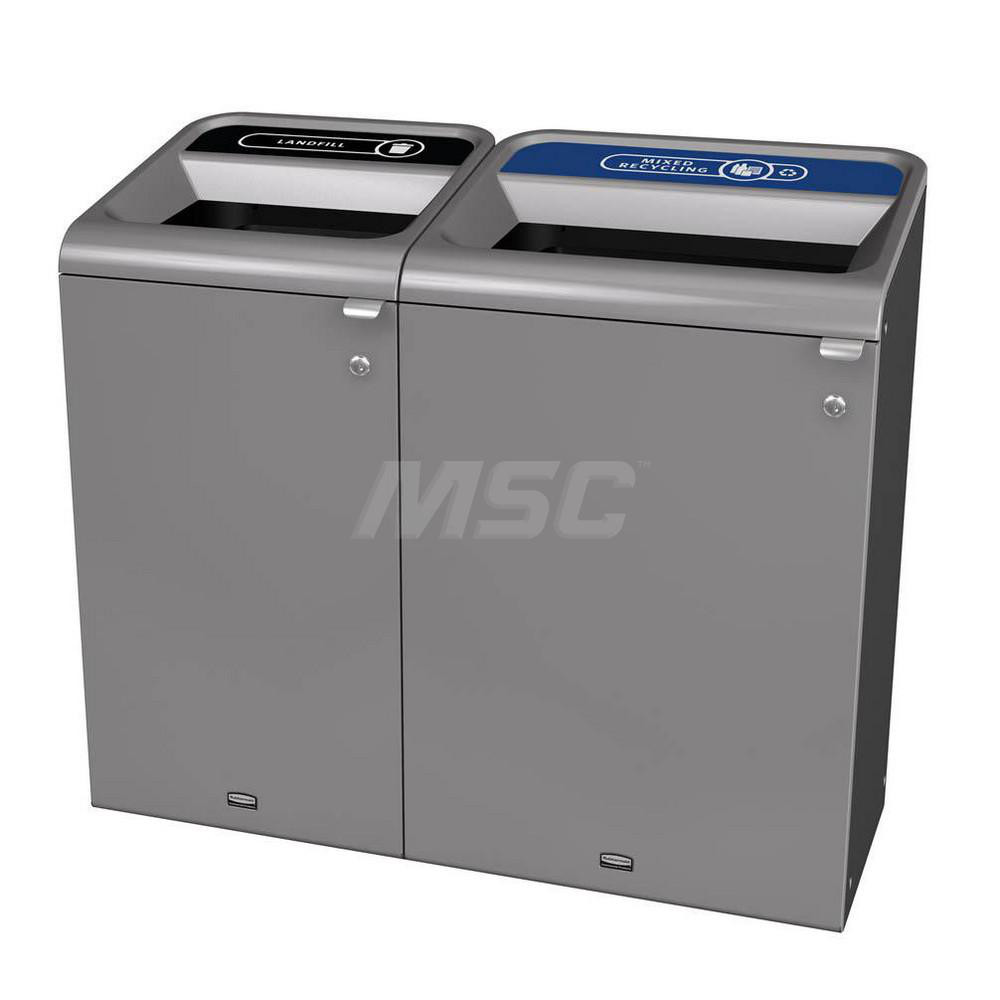 Rubbermaid Decorative Indoor Waste Receptacle: 33 gal, Rectangle, Gray - 1961629