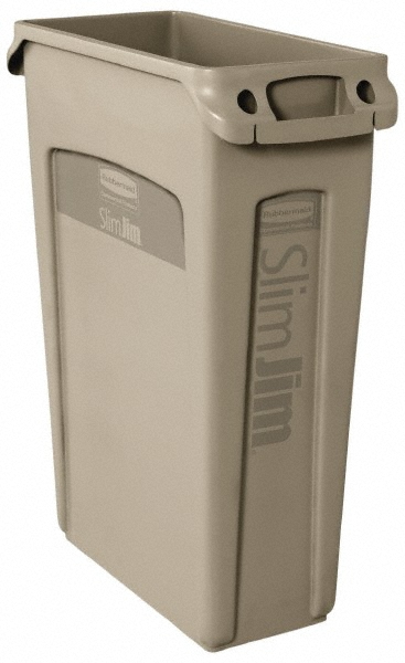Rubbermaid SLIM JIM Plastic Rectangular Trash/Garbage Can/Bin with Venting Channels, 23 Gal, Beige - FG354060BEIG