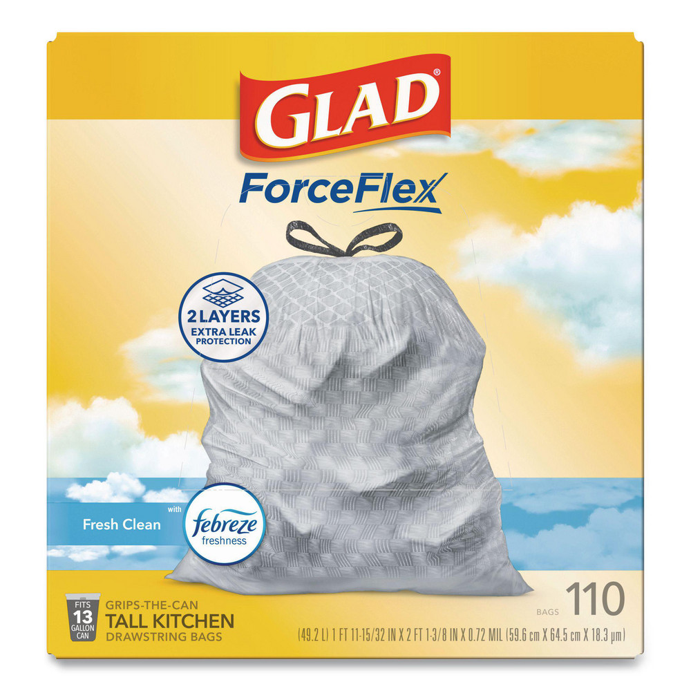 Glad Glad® ForceFlex Drawstring Trash Bags: 13 gal, 0.9 mil, Pack of 330 - CLO78563CT