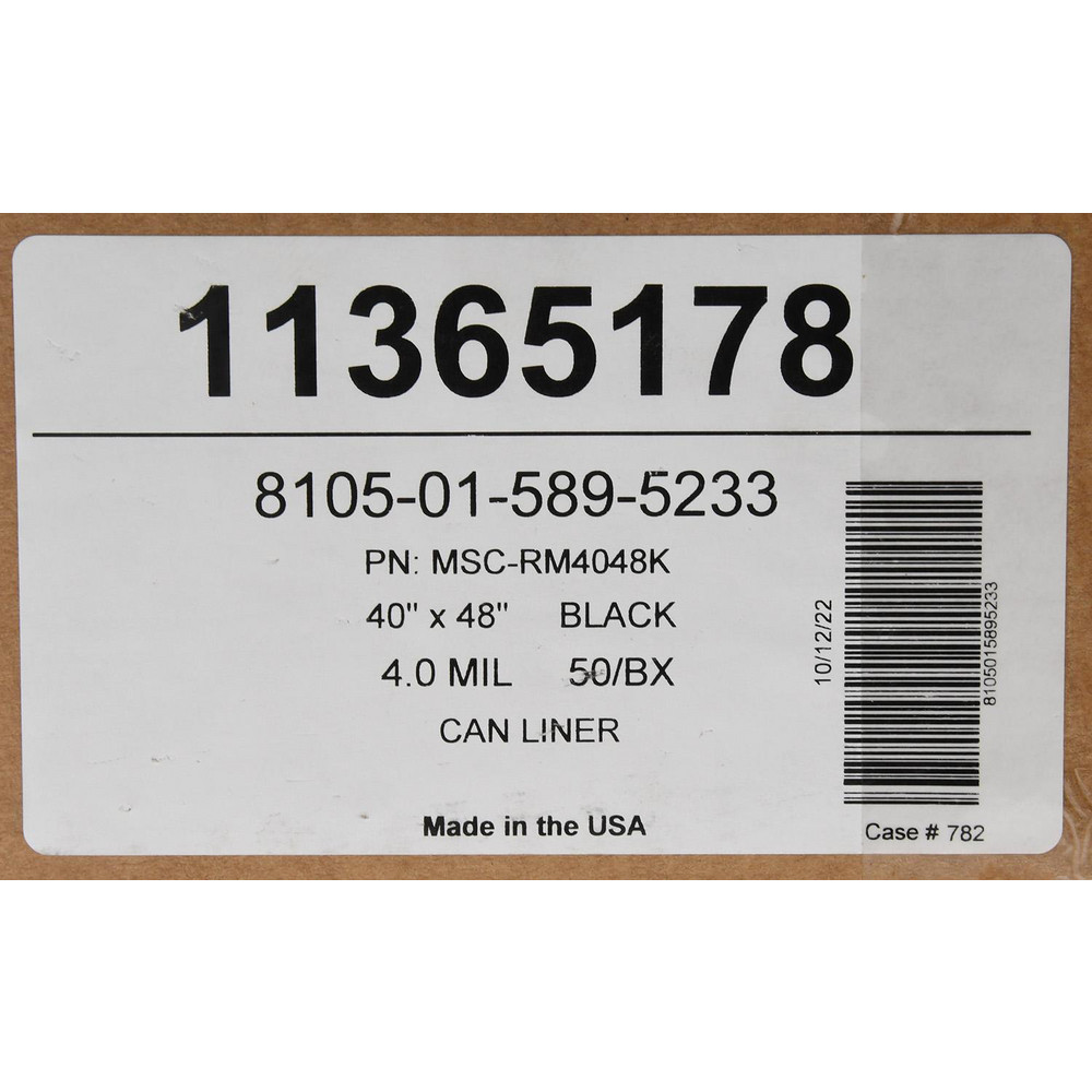 Made in USA Contractor Trash Bags: 45 gal, 4 mil, Pack of 50 - MSC-RM4048K
