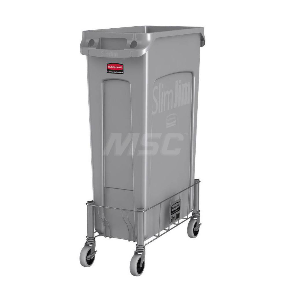 Rubbermaid SLIM JIM Single Trash/Garbage Can/Bin Dolly, Stainless Steel - 1968468