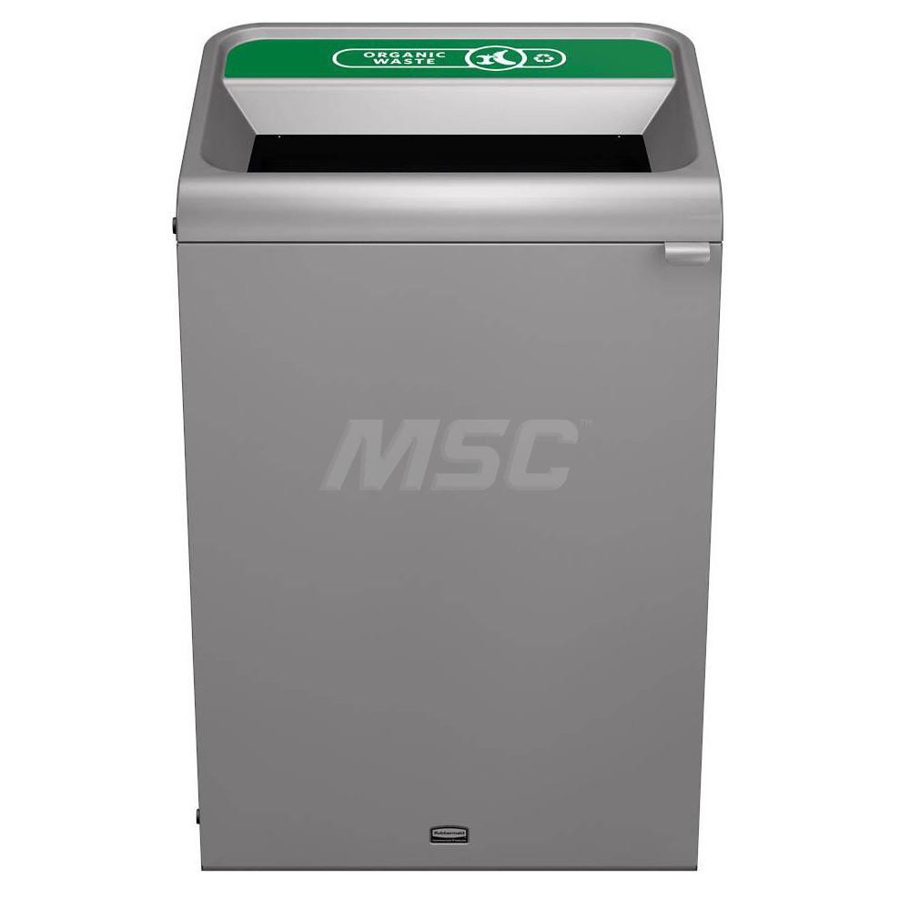 Rubbermaid Decorative Indoor Waste Receptacle: 33 gal, Rectangle, Gray - 1961506