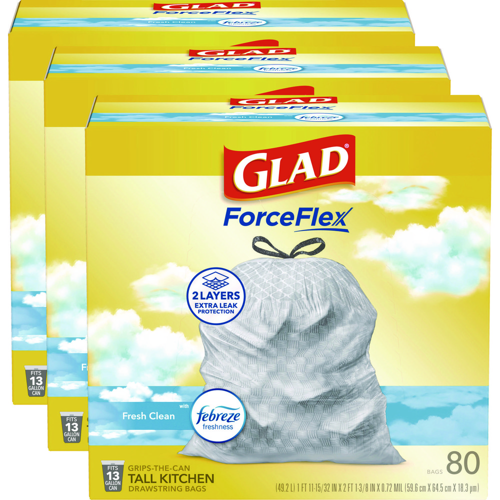 Glad Glad® ForceFlex Drawstring Trash Bags: 13 gal, 0.95 mil, Pack of 240 - CLO78899