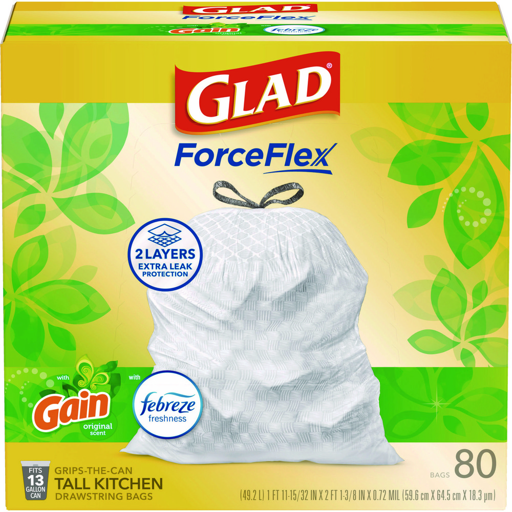 Glad Glad® ForceFlex Drawstring Trash Bags: 13 gal, 0.95 mil, Pack of 240 - CLO78899
