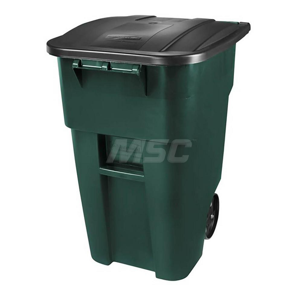Rubbermaid Rollout Trash Can: 50 gal, Square, Green - 1829411