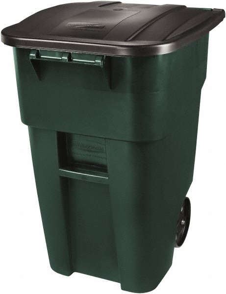 Rubbermaid Rollout Trash Can: 50 gal, Square, Green - 1829411