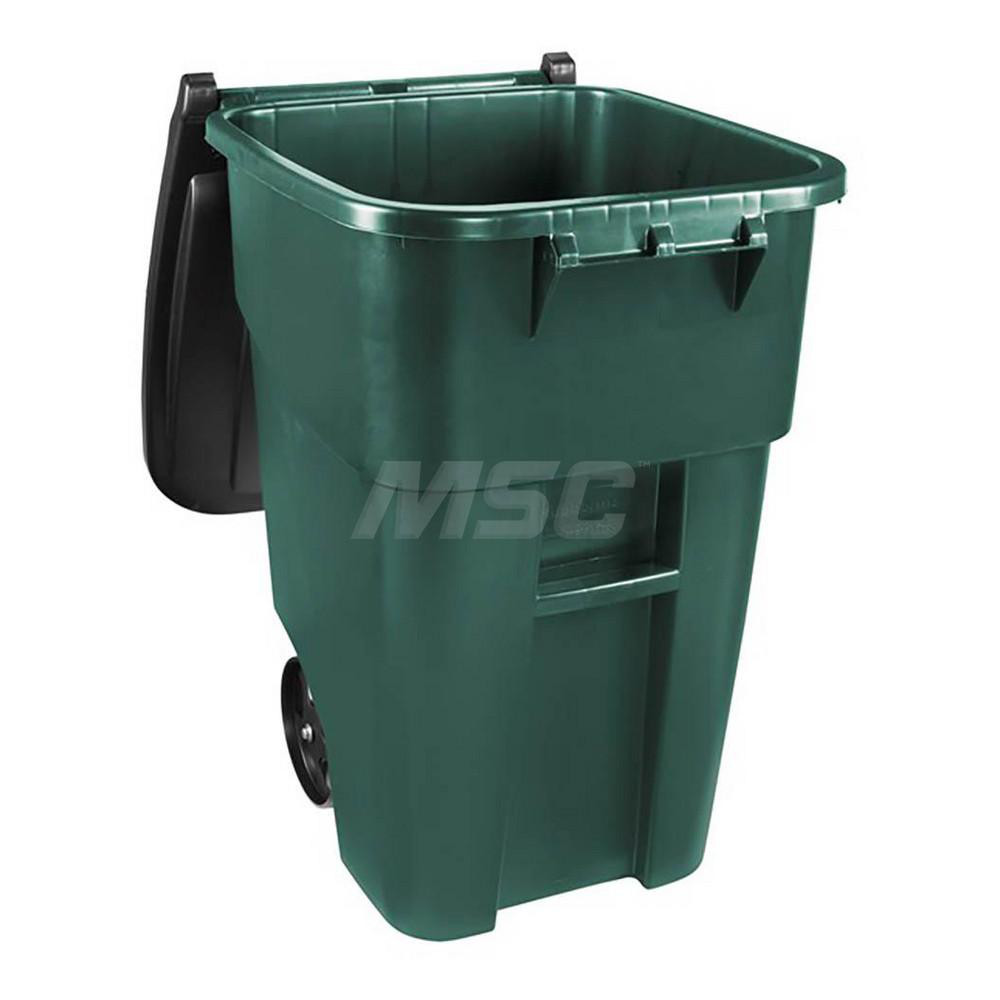 Rubbermaid Rollout Trash Can: 50 gal, Square, Green - 1829411