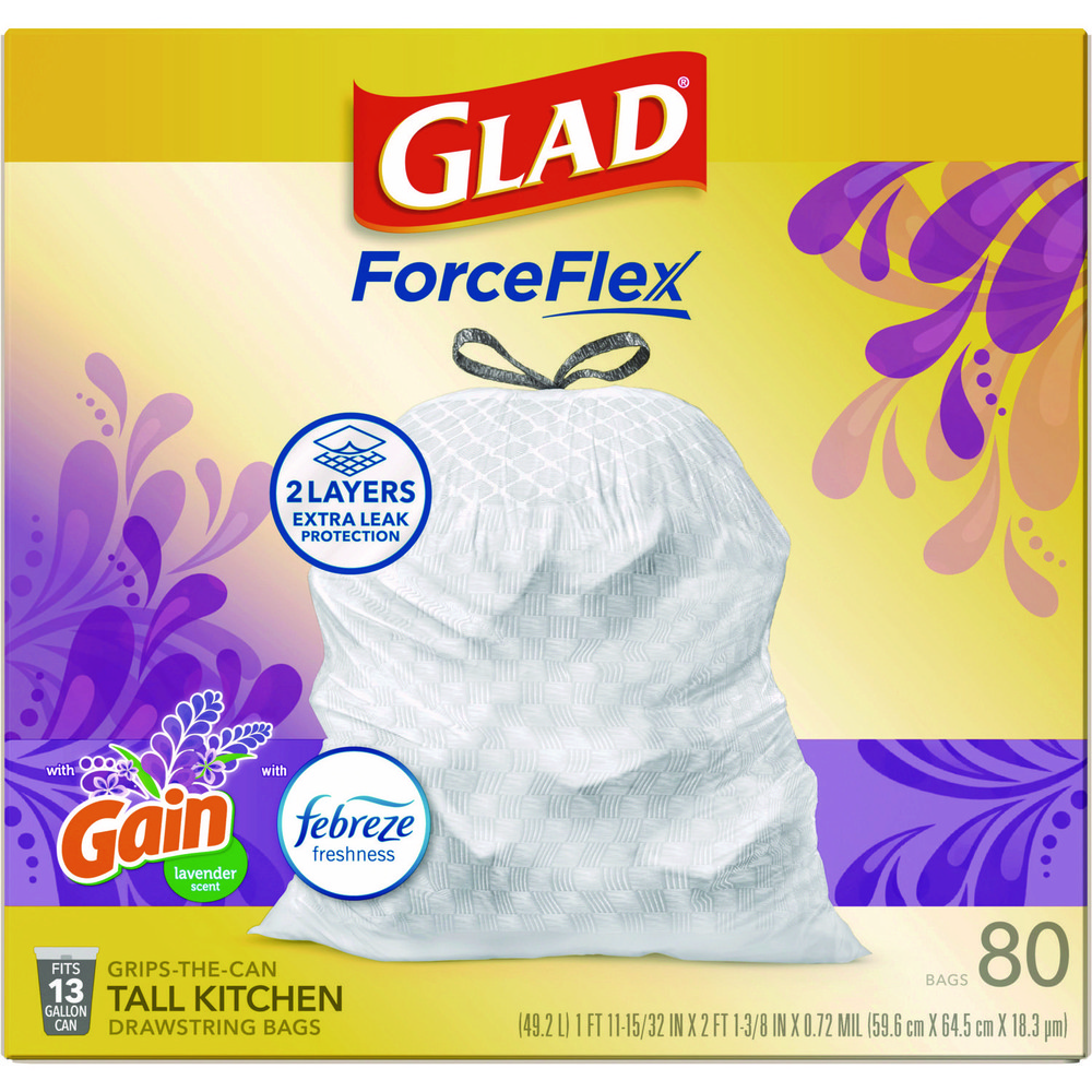 Glad Glad® ForceFlex Drawstring Trash Bags: 13 gal, 0.95 mil, Pack of 80 - CLO78902BX