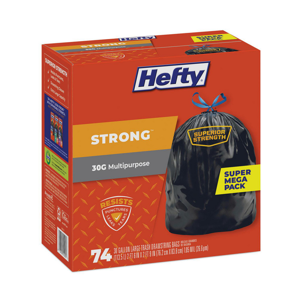 Hefty Hefty® Strong Drawstring Trash Bags: 30 gal, 1.1 mil, Pack of 74 - PCTE85274