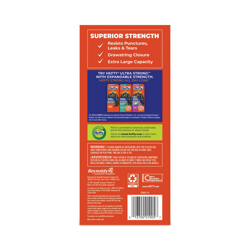 Hefty Hefty® Strong Drawstring Trash Bags: 30 gal, 1.1 mil, Pack of 74 - PCTE85274