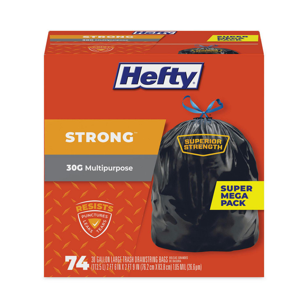Hefty Hefty® Strong Drawstring Trash Bags: 30 gal, 1.1 mil, Pack of 74 - PCTE85274