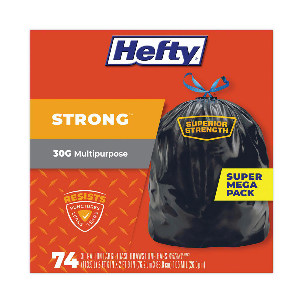 Hefty Hefty® Strong Drawstring Trash Bags: 30 gal, 1.1 mil, Pack of 74 - PCTE85274