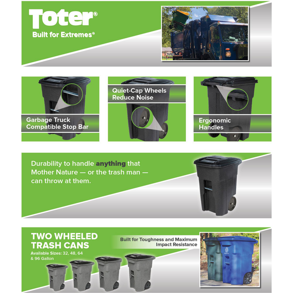 Toter Rollout Trash Can: 48 gal, Rectangle, Gray - ANA48-00GST