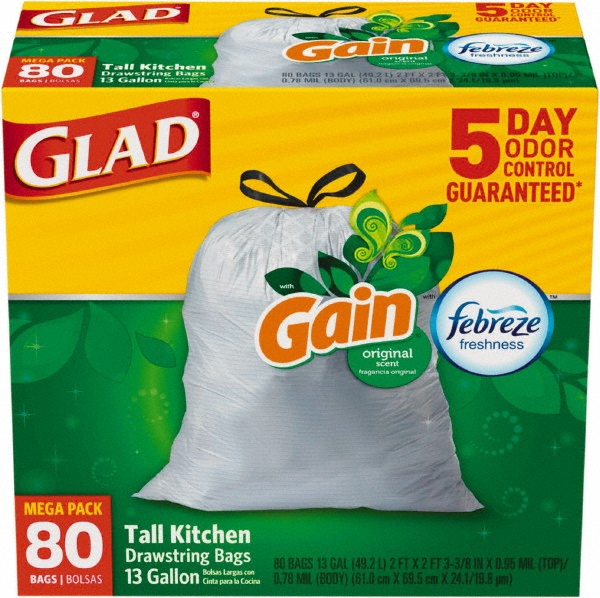 Glad Glad® ForceFlex Drawstring Trash Bags: 13 gal, 0.95 mil, Pack of 80 - CLO78899BX