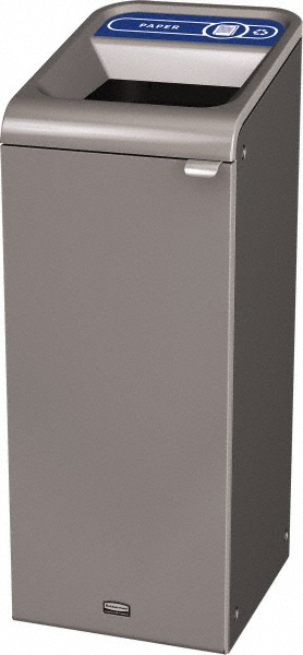 Rubbermaid Decorative Indoor Waste Receptacle: 15 gal, Rectangle, Gray - 1961616