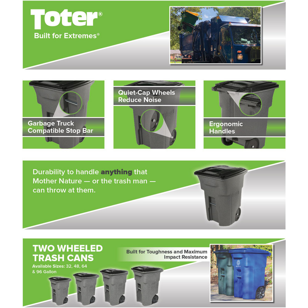Toter Rollout Trash Can: 96 gal, Rectangle, Black - ANA96-00BKS