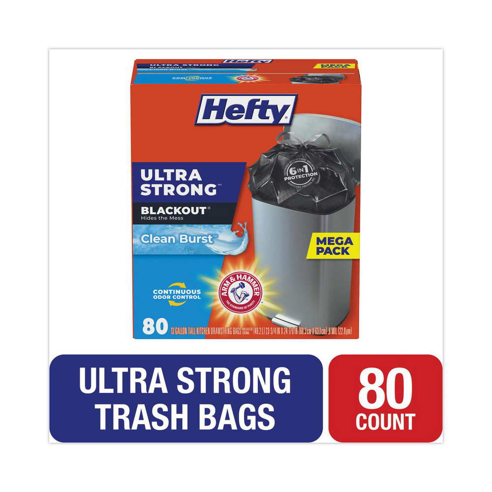 Hefty Hefty® Ultra Strong Drawstring Trash Bags: 13 gal, 0.9 mil, Pack of 80 - PCTE88352