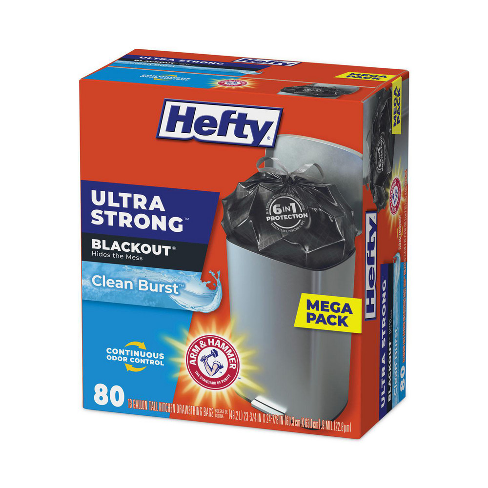 Hefty Hefty® Ultra Strong Drawstring Trash Bags: 13 gal, 0.9 mil, Pack of 80 - PCTE88352