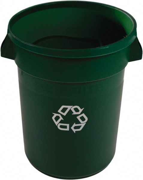 Rubbermaid Recycling Container: 32 gal, Round, Green - 1788472