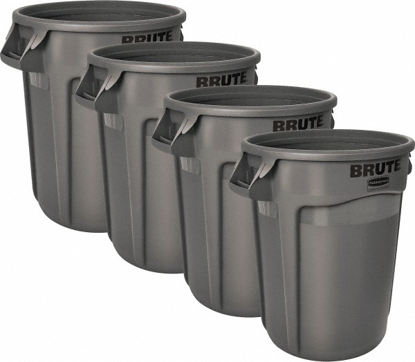 Rubbermaid Recycling Container: 32 gal, Round, Gray - 5618891/5618891