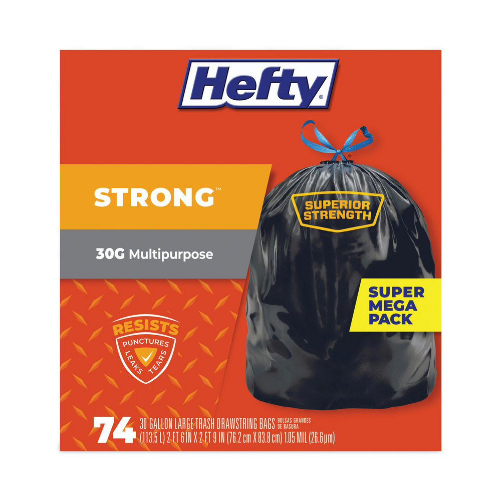Hefty Hefty® Strong Drawstring Trash Bags: 30 gal, 1.1 mil, Pack of 222 - PCTE85274CT