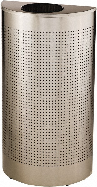 Rubbermaid Decorative Trash Can: 12 gal, Half-Round, Gray - FGSH12SSPL